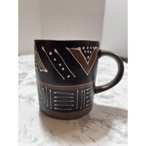 The Broken Arrow Hand Paint Coffee Mug 3.9" Brown Artsy Bohemian Cup Kitchenware